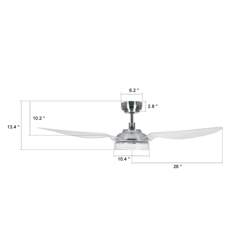 Carro FLETCHER 52 inch 3-Blade Smart Ceiling Fan with LED Light Kit & Remote - Silver/Clear