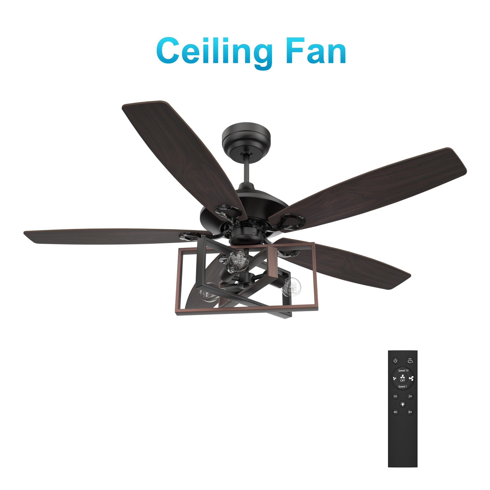 Carro KARSON 52 inch 5-Blade Ceiling Fan with Light & Remote, Industrial Cage - Black/Dark Wood (Reversible Blades)