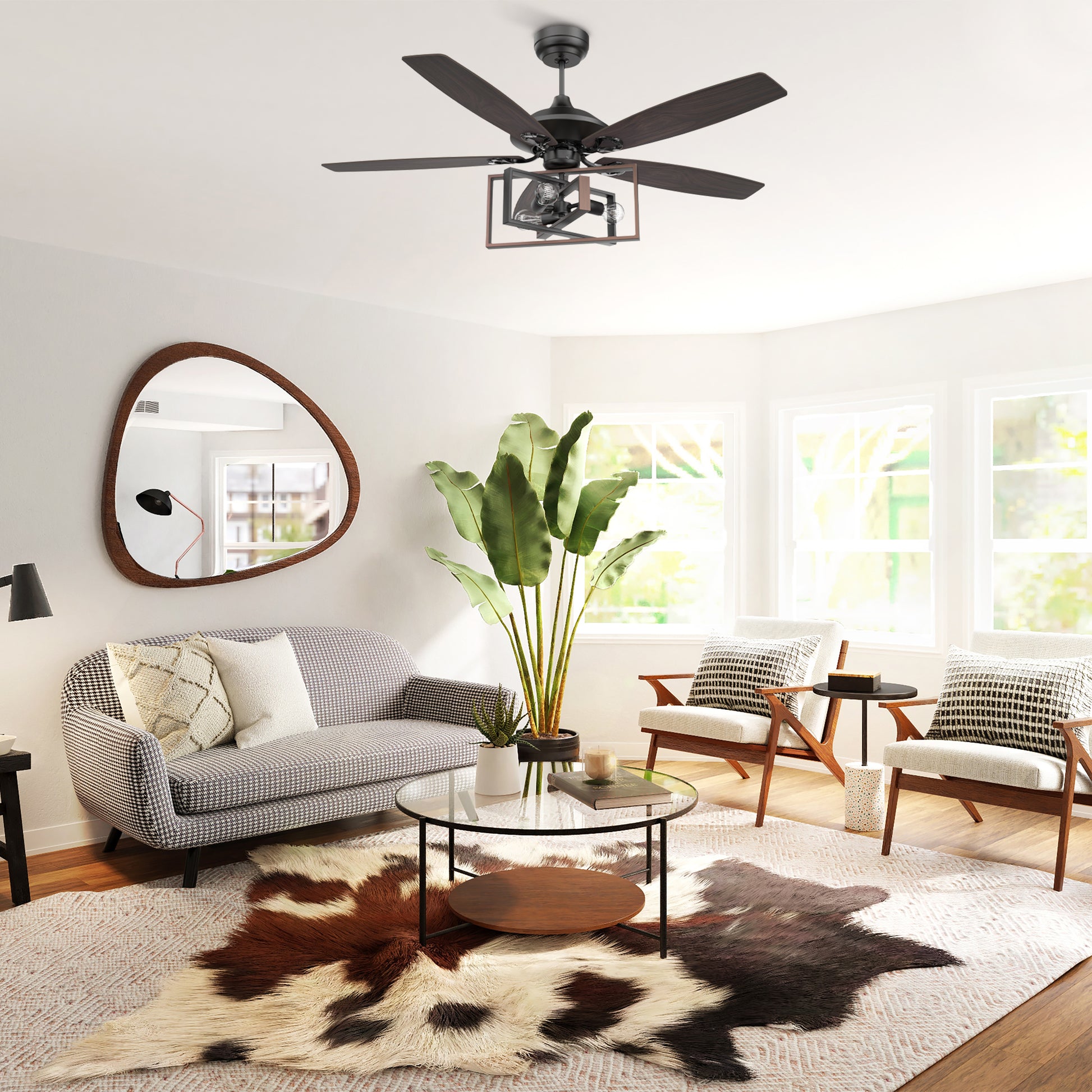 Carro KARSON 52 inch 5-Blade Ceiling Fan with Light & Remote, Industrial Cage - Black/Dark Wood (Reversible Blades)