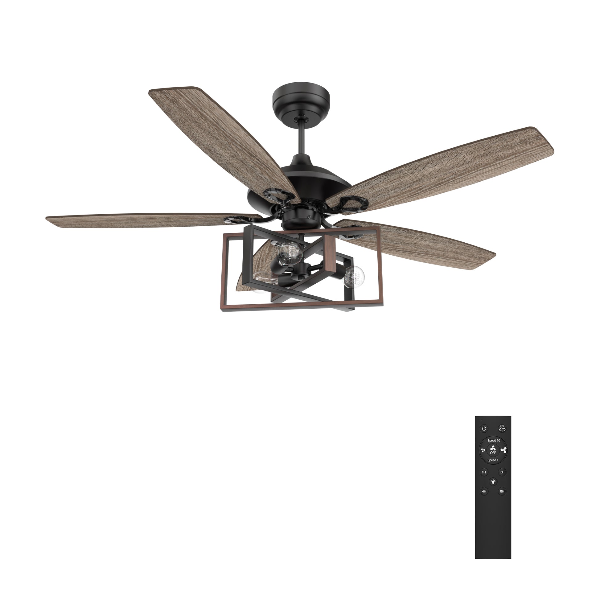 Carro KARSON 52 inch 5-Blade Ceiling Fan with Light & Remote, Industrial Cage - Black/Dark Wood (Reversible Blades)