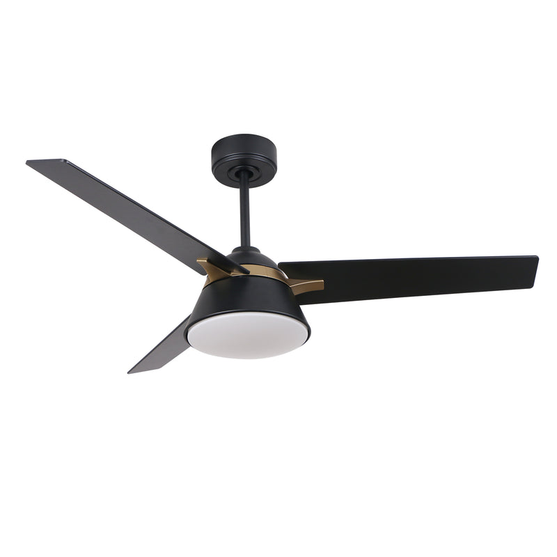 Carro KENORA 48 inch 3-Blade Ceiling Fan with LED Light Kit & Remote Control - Black/Black (Gold Detail)