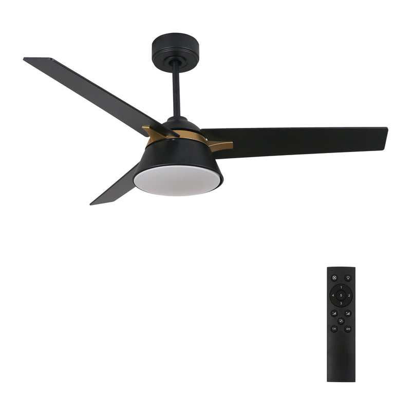 Carro KENORA 48 inch 3-Blade Ceiling Fan with LED Light Kit & Remote Control - Black/Black (Gold Detail)
