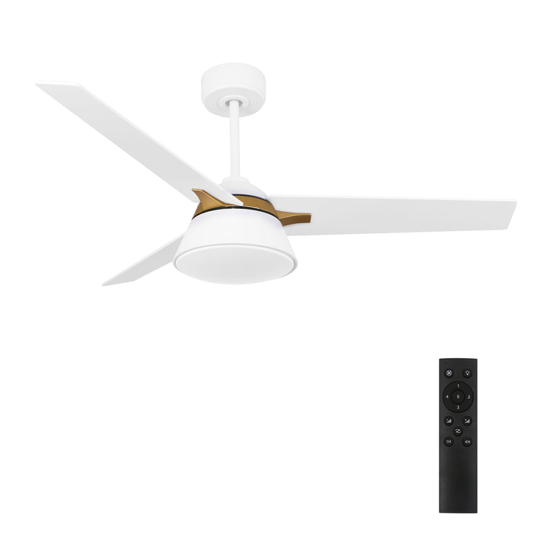 Carro KENORA 48 inch 3-Blade Ceiling Fan with LED Light Kit & Remote Control - White/White (Gold Detail)