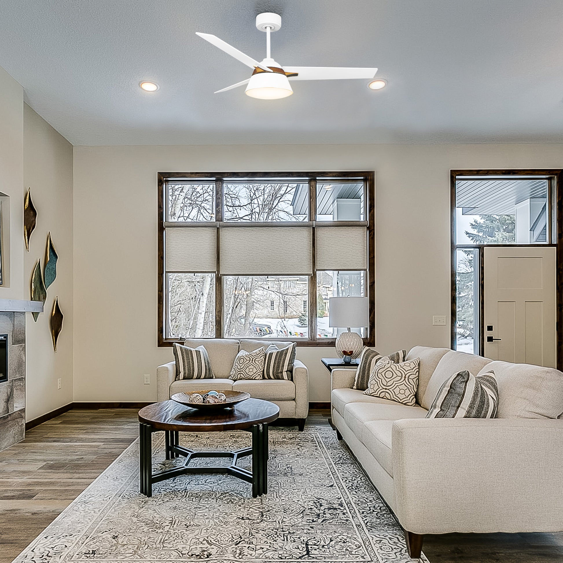 Carro KENORA 48 inch 3-Blade Ceiling Fan with LED Light Kit & Remote Control - White/White (Gold Detail)