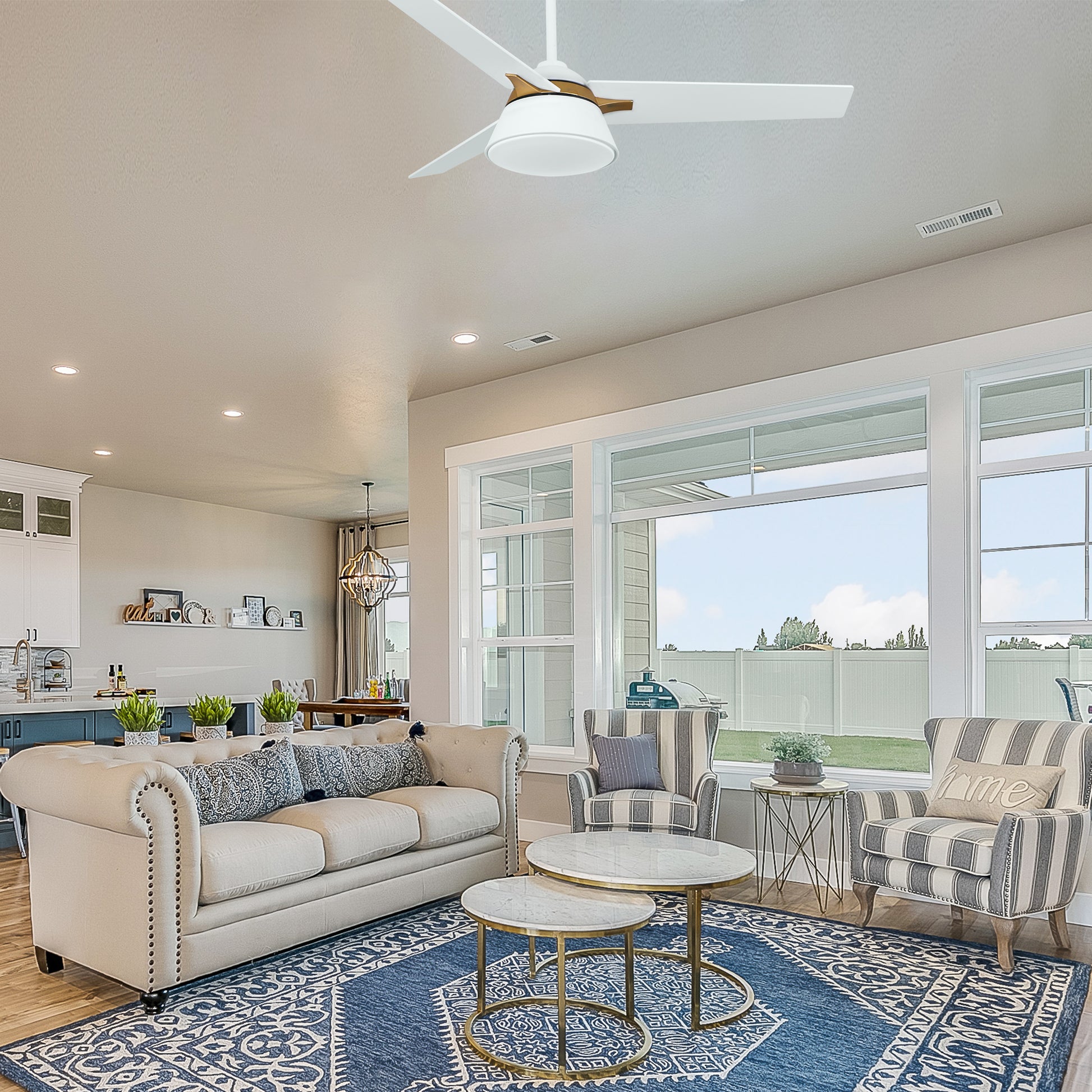 Carro KENORA 48 inch 3-Blade Ceiling Fan with LED Light Kit & Remote Control - White/White (Gold Detail)