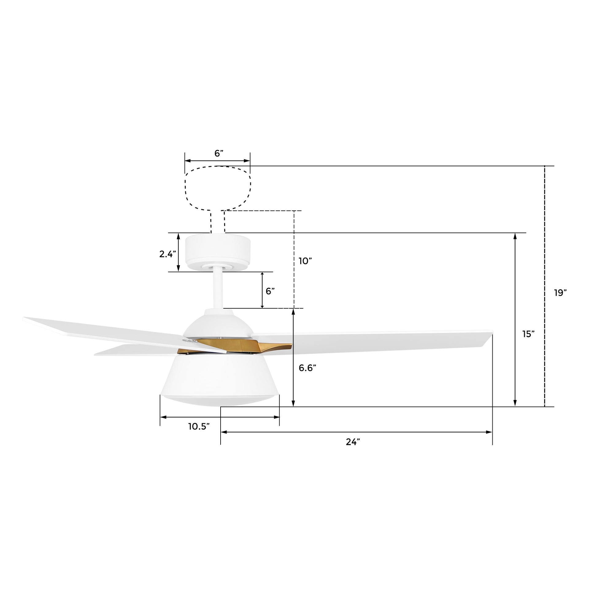 Carro KENORA 48 inch 3-Blade Ceiling Fan with LED Light Kit & Remote Control - White/White (Gold Detail)