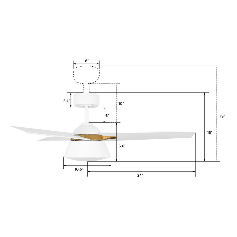 Carro KENORA 48 inch 3-Blade Ceiling Fan with LED Light Kit & Remote Control - White/White (Gold Detail)
