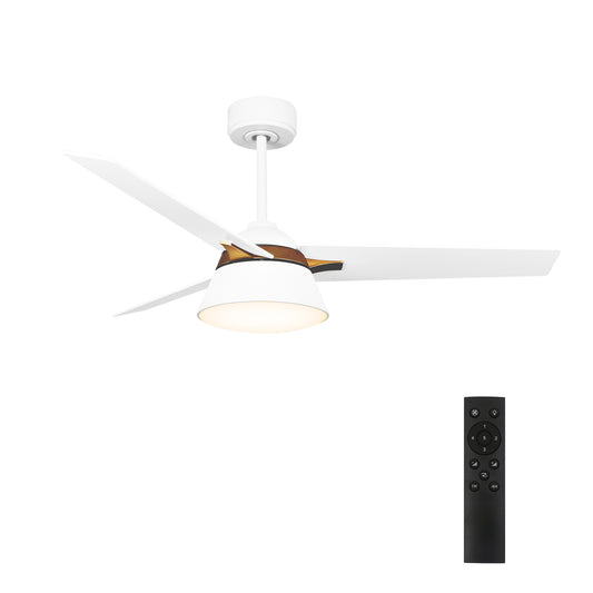 Carro KENORA 48 inch 3-Blade Ceiling Fan with LED Light Kit & Remote Control - White/White (Gold Detail)