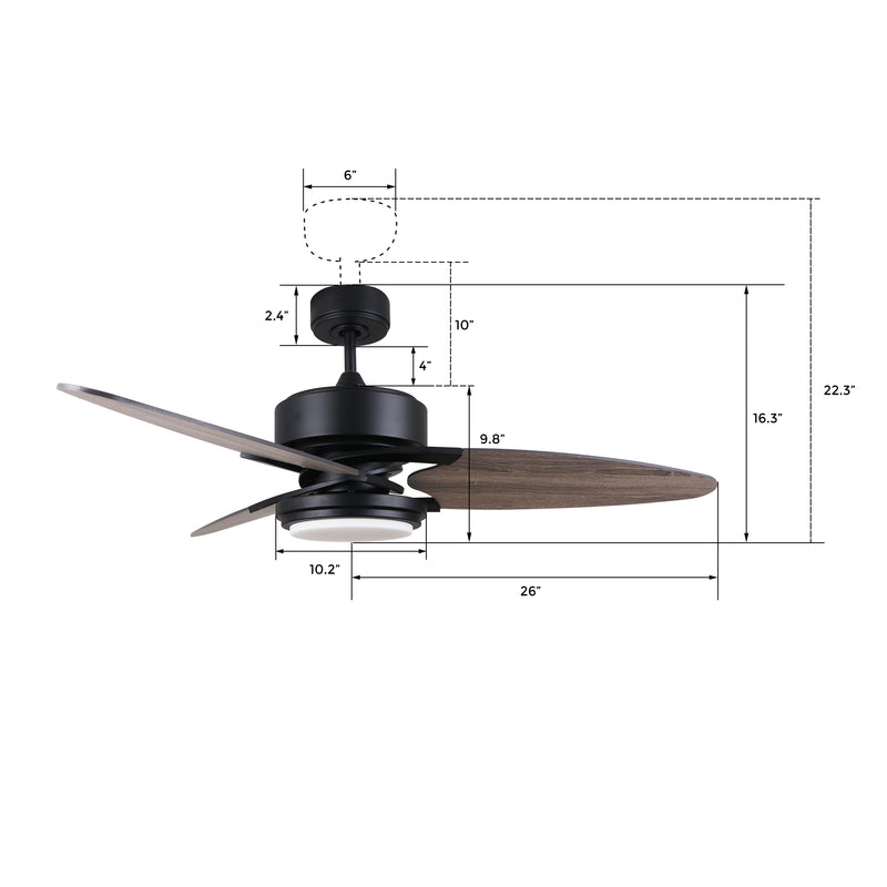 Carro MADDOX 52 inch 3-Blade Ceiling Fan with LED Light Kit & Remote Control - Black/Barnwood