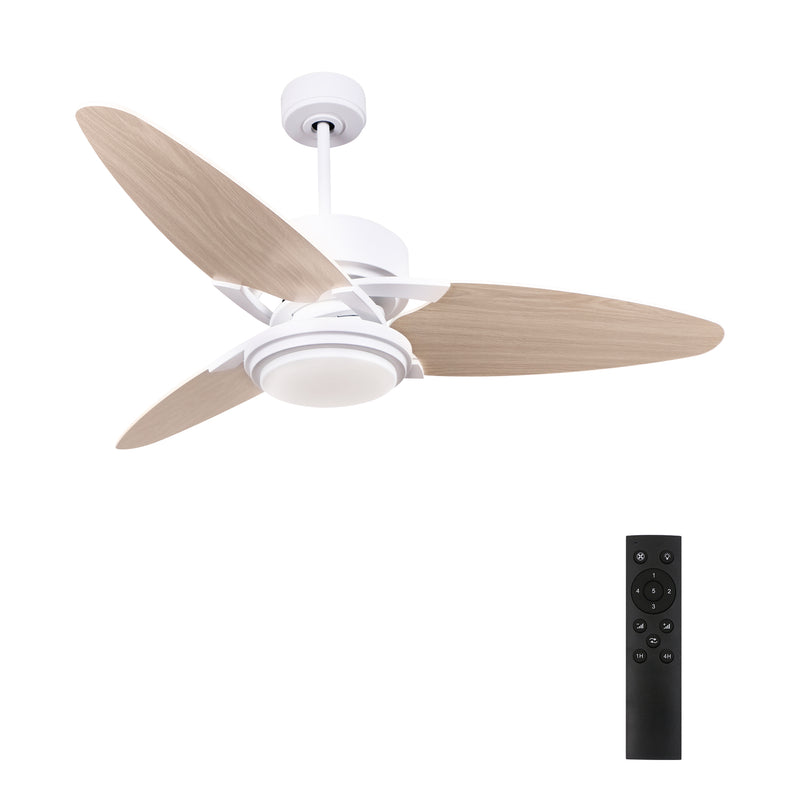 Carro MADDOX 52 inch 3-Blade Ceiling Fan with LED Light Kit & Remote Control - White/Light Wood