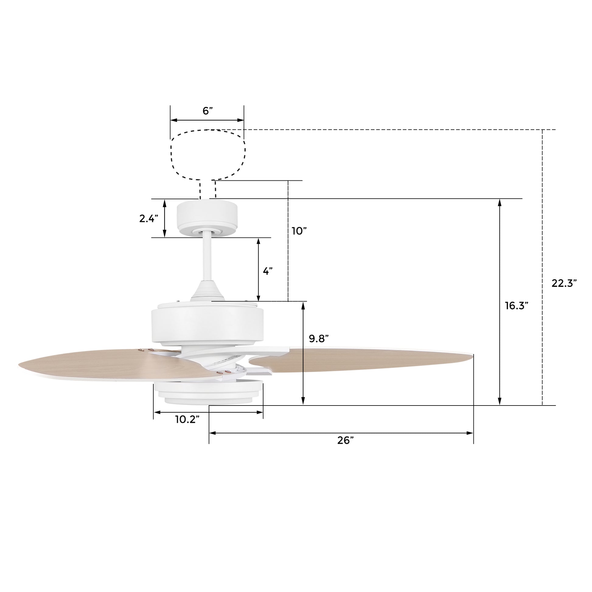 Carro MADDOX 52 inch 3-Blade Ceiling Fan with LED Light Kit & Remote Control - White/Light Wood
