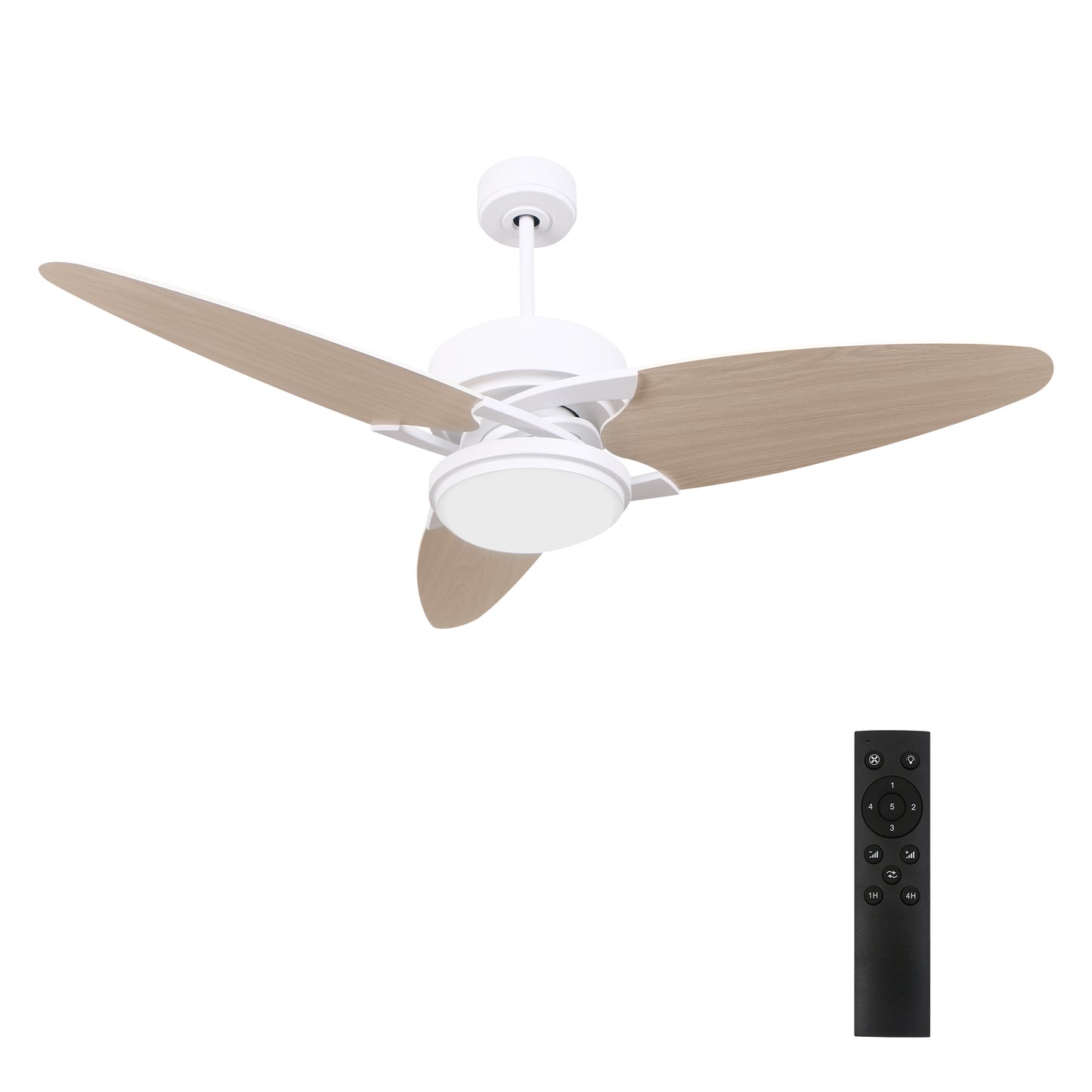 Carro MADDOX 52 inch 3-Blade Ceiling Fan with LED Light Kit & Remote Control - White/Light Wood