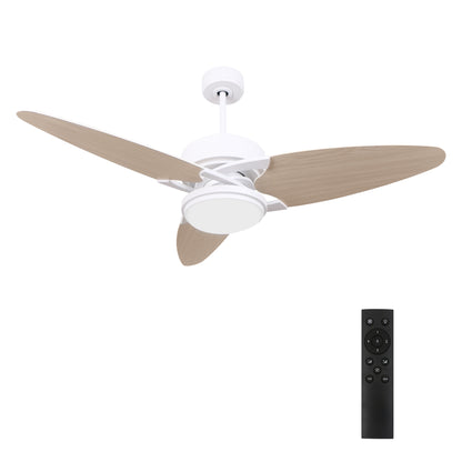 Carro MADDOX 52 inch 3-Blade Ceiling Fan with LED Light Kit & Remote Control - White/Light Wood