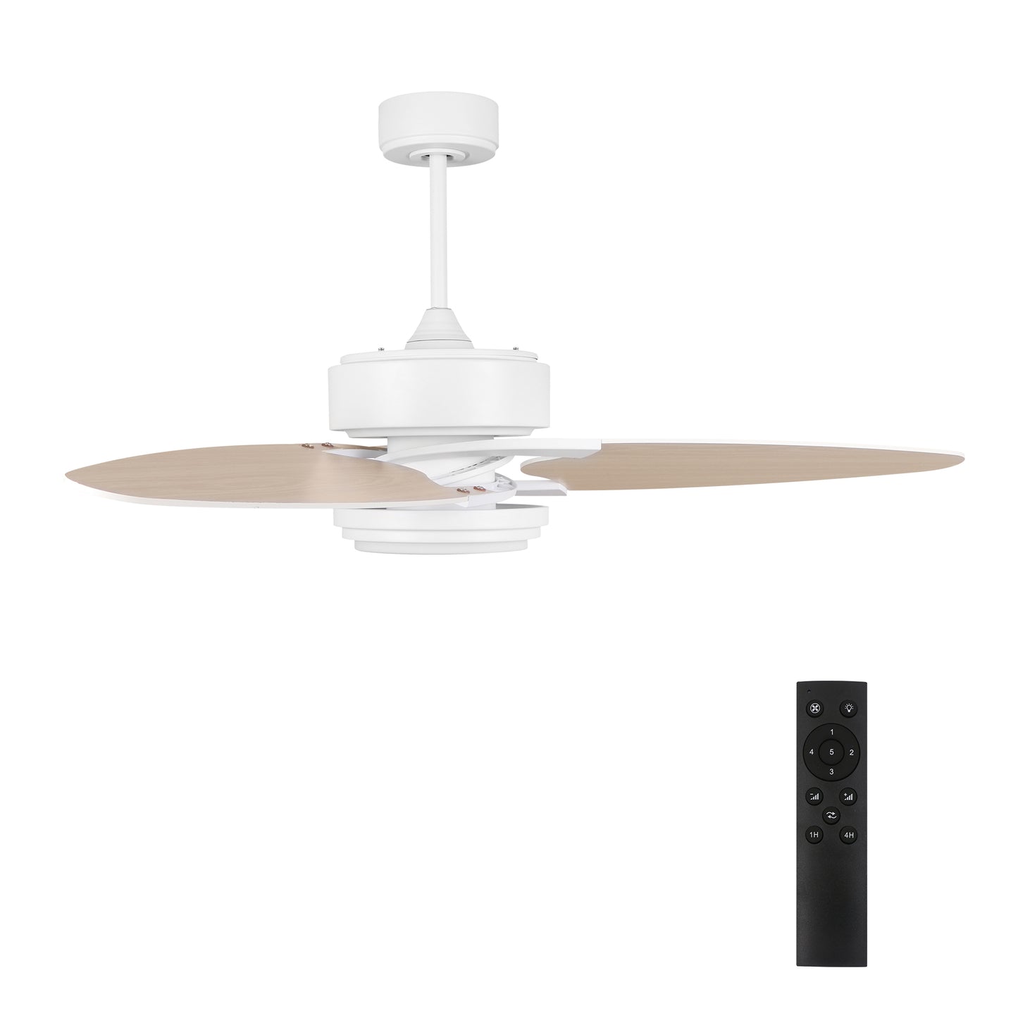 Carro MADDOX 52 inch 3-Blade Ceiling Fan with LED Light Kit & Remote Control - White/Light Wood