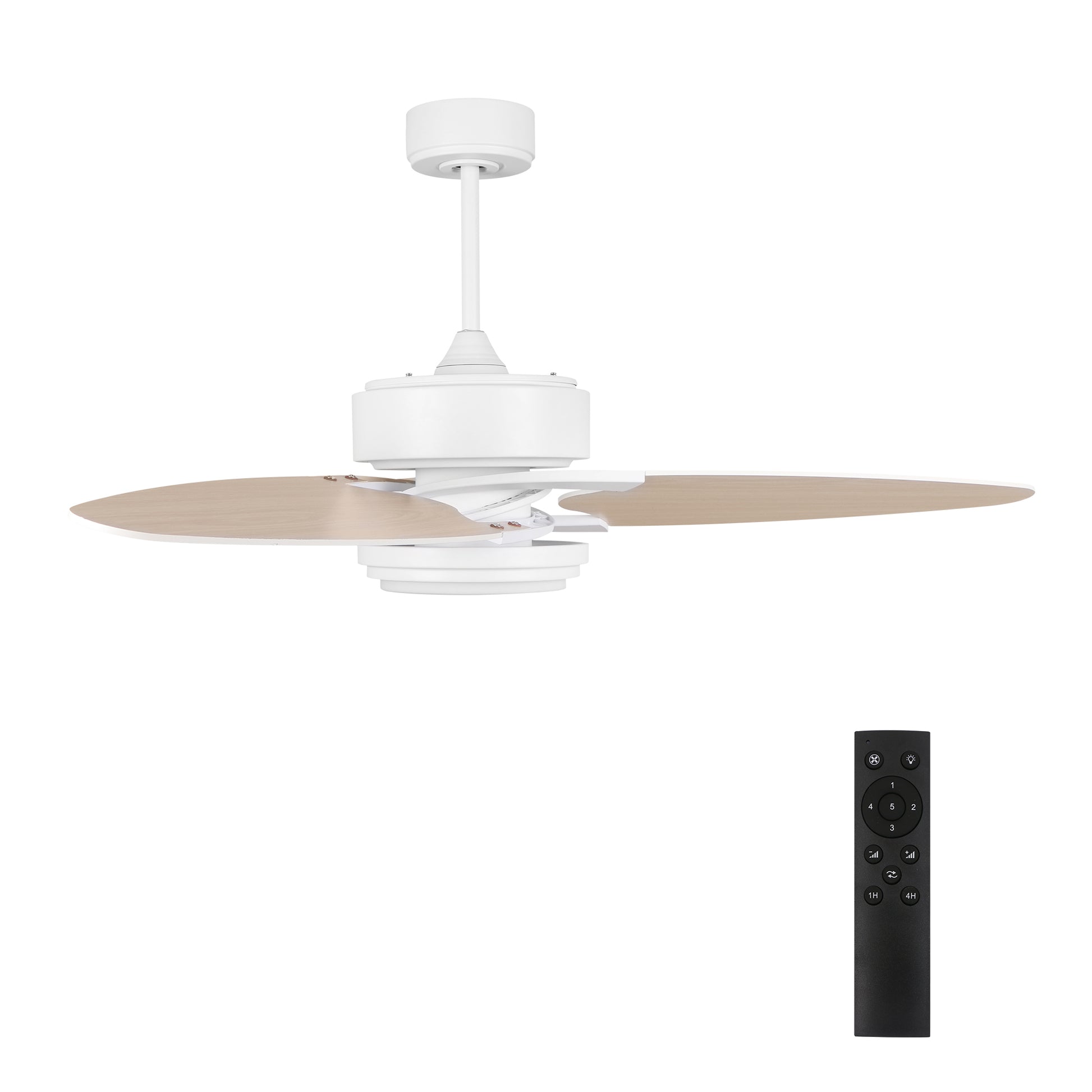 Carro MADDOX 52 inch 3-Blade Ceiling Fan with LED Light Kit & Remote Control - White/Light Wood