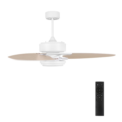 Carro MADDOX 52 inch 3-Blade Ceiling Fan with LED Light Kit & Remote Control - White/Light Wood