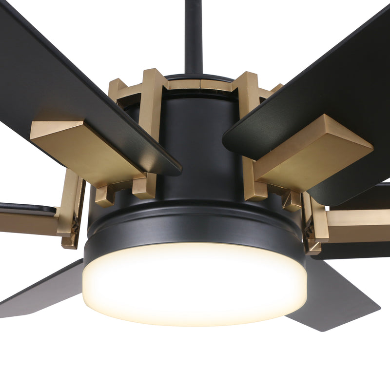 Carro JAXX 52 inch 6-Blade Ceiling Fan with LED Light Kit & Remote Control - Black/Black (Gold Detail)