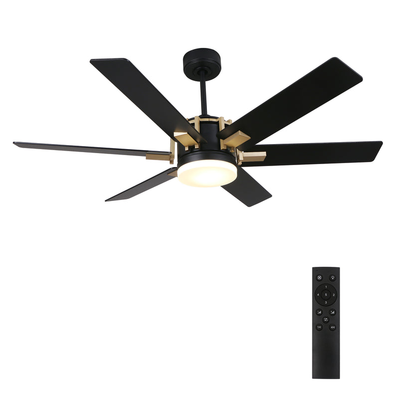 Carro JAXX 52 inch 6-Blade Ceiling Fan with LED Light Kit & Remote Control - Black/Black (Gold Detail)