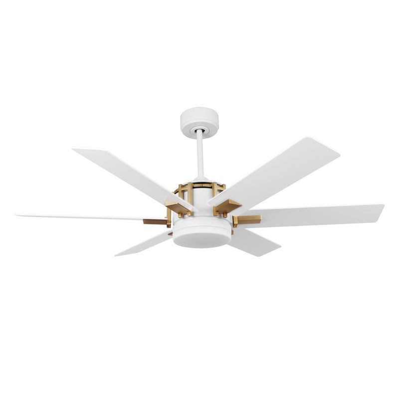 Carro JAXX 52 inch 6-Blade Ceiling Fan with LED Light Kit & Remote Control - White/White (Gold Detail)