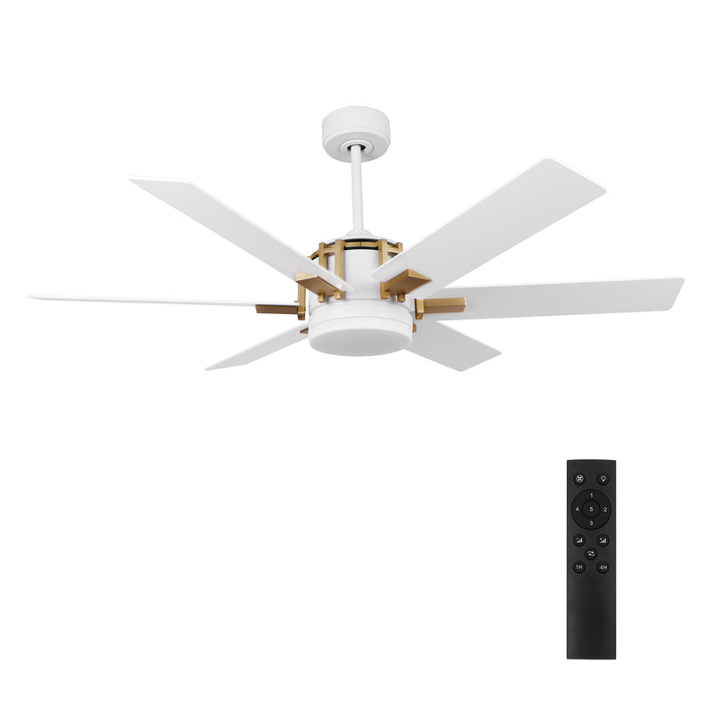 Carro JAXX 52 inch 6-Blade Ceiling Fan with LED Light Kit & Remote Control - White/White (Gold Detail)