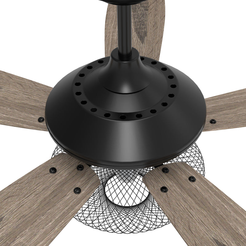 Carro KARSON 56 inch 5-Blade Ceiling Fan with Light & Remote, Vintage Mesh Cage - Black/Wood (Reversible Blades)