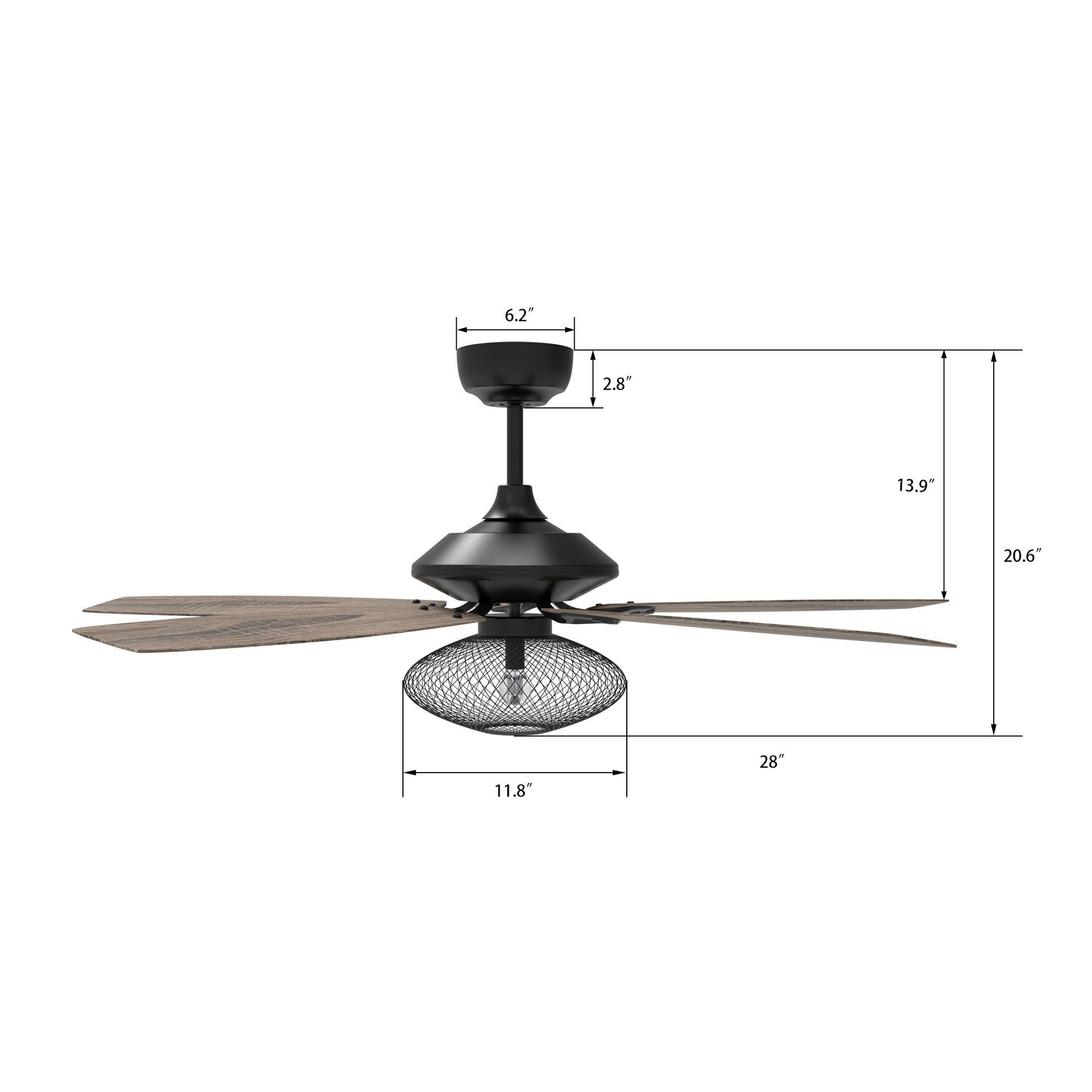 Carro KARSON 56 inch 5-Blade Ceiling Fan with Light & Remote, Vintage Mesh Cage - Black/Wood (Reversible Blades)