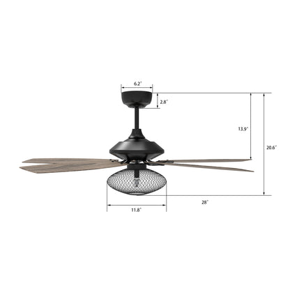 Carro KARSON 56 inch 5-Blade Ceiling Fan with Light & Remote, Vintage Mesh Cage - Black/Wood (Reversible Blades)