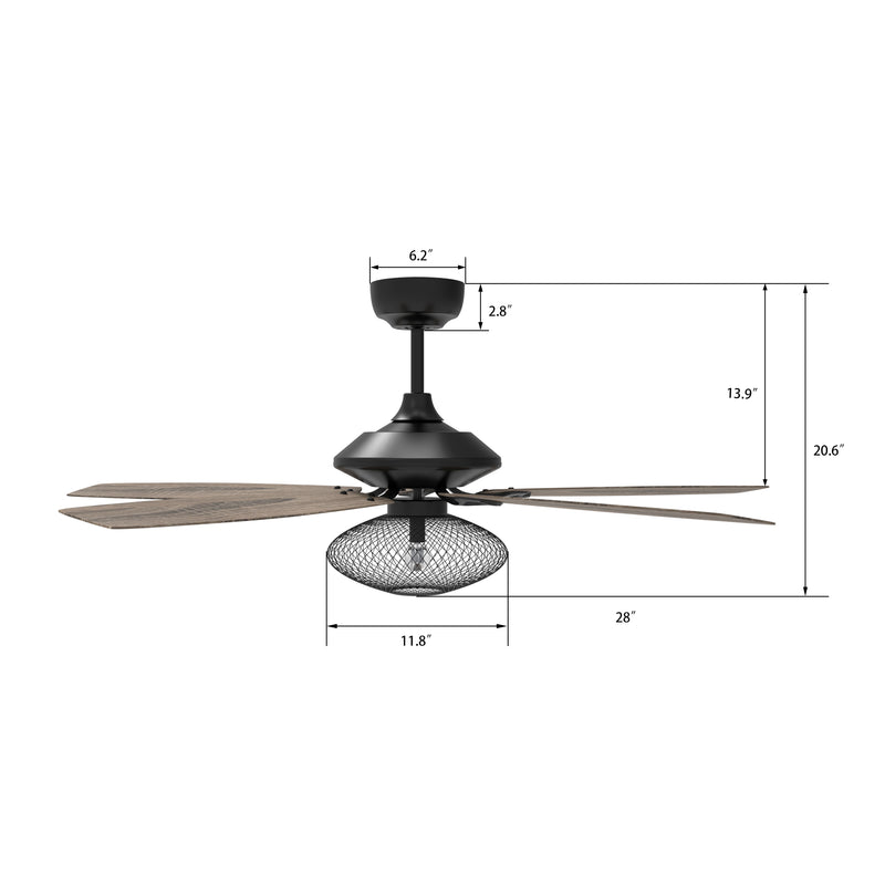 Carro KARSON 56 inch 5-Blade Ceiling Fan with Light & Remote, Vintage Mesh Cage - Black/Wood (Reversible Blades)