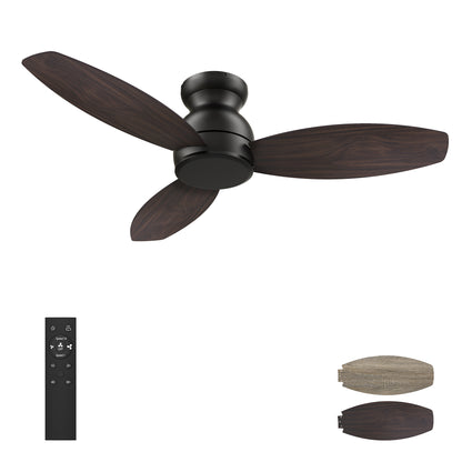 Carro STANLEY 48 inch 5-Blade Flush Mount Ceiling Fan with Remote Control - Black/Wood & Walnut Reversible Blades (No Light)