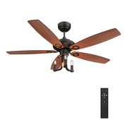 Carro HUNTLEY 52 inch 5-Blade Vintage Candelabra Ceiling Fan with Light & Remote Control - Black/Brown Wood & Walnut (Reversible Blades)