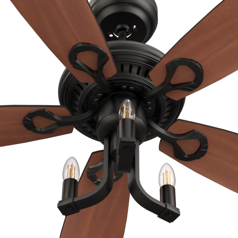 Carro HUNTLEY 52 inch 5-Blade Vintage Candelabra Ceiling Fan with Light & Remote Control - Black/Brown Wood & Rosewood (Reversible Blades)