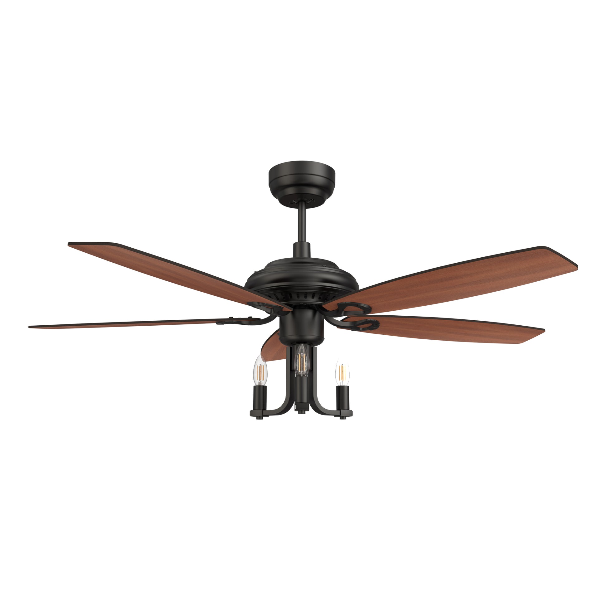 Carro HUNTLEY 52 inch 5-Blade Vintage Candelabra Ceiling Fan with Light & Remote Control - Black/Brown Wood & Rosewood (Reversible Blades)
