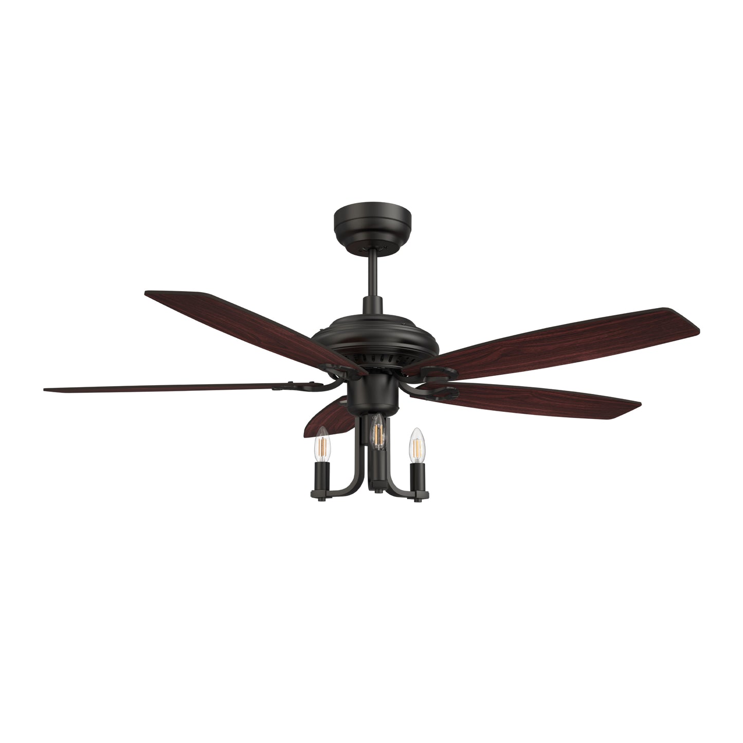 Carro HUNTLEY 52 inch 5-Blade Vintage Candelabra Ceiling Fan with Light & Remote Control - Black/Brown Wood & Rosewood (Reversible Blades)
