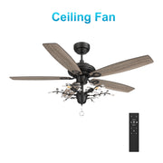 Carro HUNTLEY 52 inch 5-Blade Crystal Ball Pendant Ceiling Fan with Light & Remote Control - Black/Light Wood & Walnut (Reversible Blades)