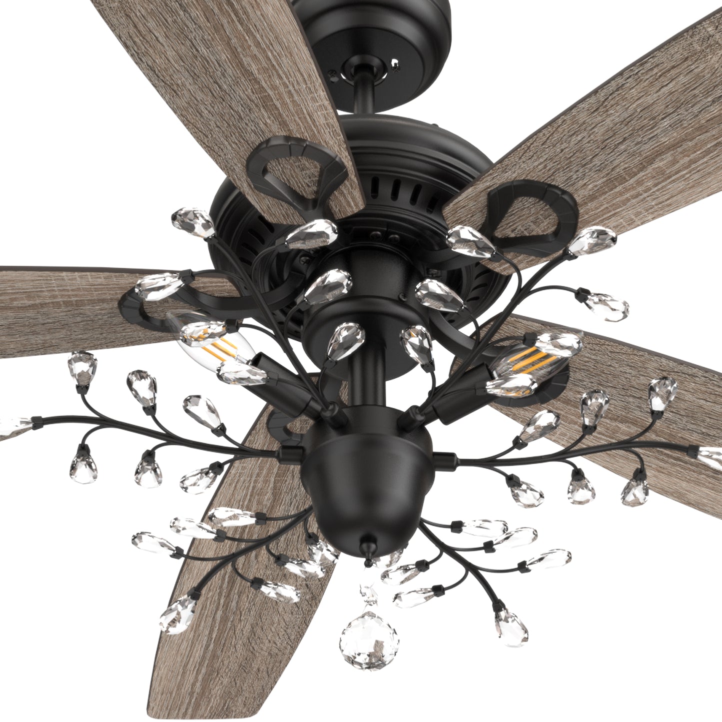 Carro HUNTLEY 52 inch 5-Blade Crystal Ball Pendant Ceiling Fan with Light & Remote Control - Black/Light Wood & Walnut (Reversible Blades)