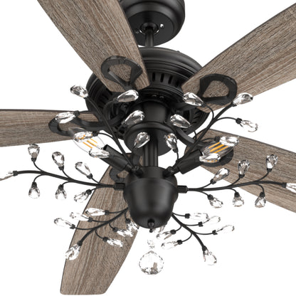 Carro HUNTLEY 52 inch 5-Blade Crystal Ball Pendant Ceiling Fan with Light & Remote Control - Black/Light Wood & Walnut (Reversible Blades)