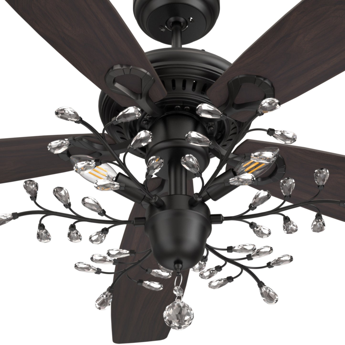 Carro HUNTLEY 52 inch 5-Blade Crystal Ball Pendant Ceiling Fan with Light & Remote Control - Black/Light Wood & Walnut (Reversible Blades)