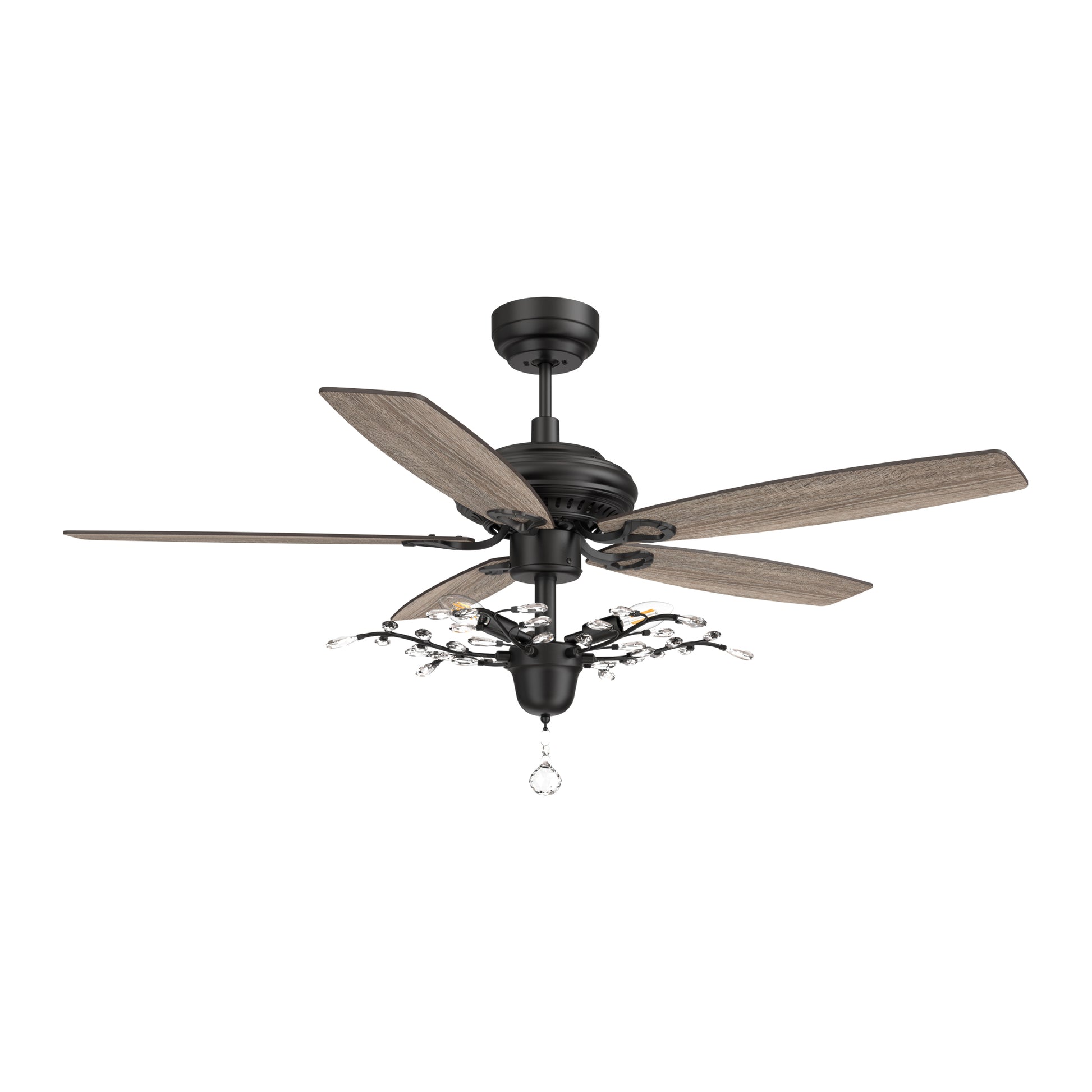 Carro HUNTLEY 52 inch 5-Blade Crystal Ball Pendant Ceiling Fan with Light & Remote Control - Black/Light Wood & Walnut (Reversible Blades)
