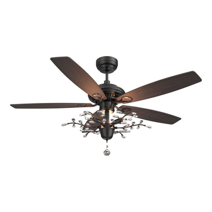 Carro HUNTLEY 52 inch 5-Blade Crystal Ball Pendant Ceiling Fan with Light & Remote Control - Black/Light Wood & Walnut (Reversible Blades)