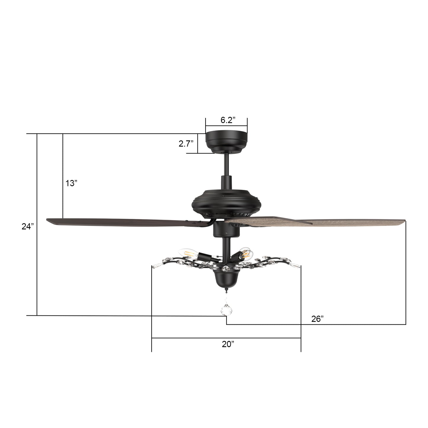 Carro HUNTLEY 52 inch 5-Blade Crystal Ball Pendant Ceiling Fan with Light & Remote Control - Black/Light Wood & Walnut (Reversible Blades)
