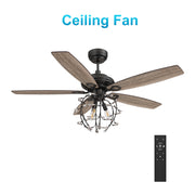 Carro HUNTLEY 52 inch 5-Blade Crystal Candelabra Ceiling Fan with Light & Remote Control - Black/Light Wood & Walnut (Reversible Blades)