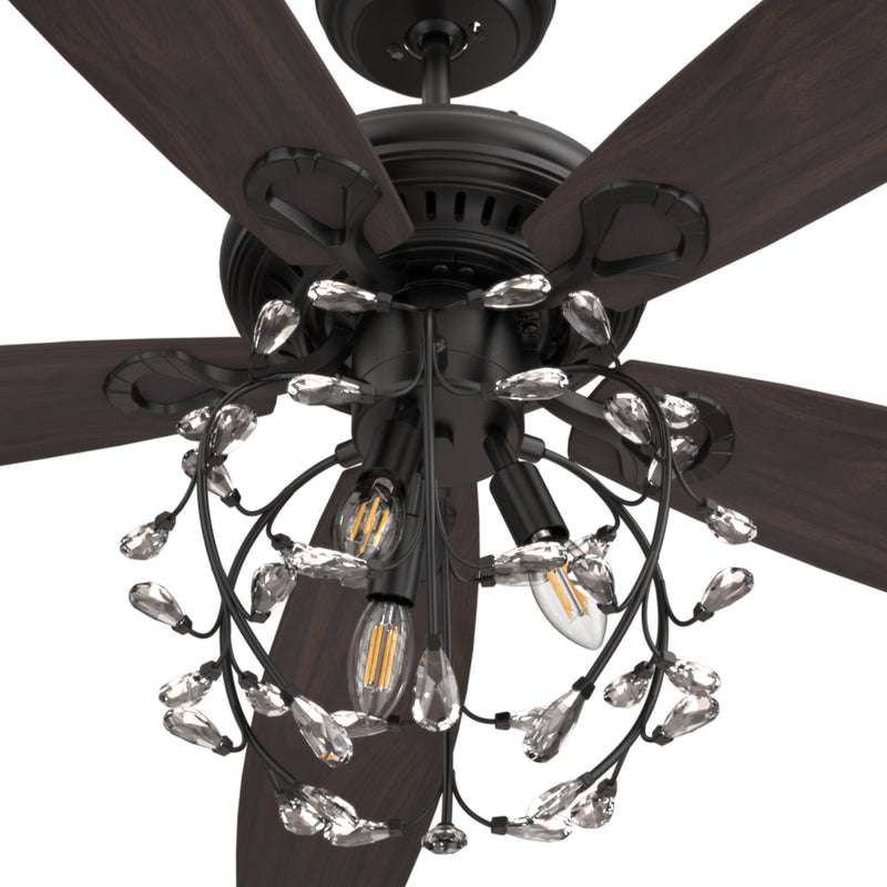 Carro HUNTLEY 52 inch 5-Blade Crystal Candelabra Ceiling Fan with Light & Remote Control - Black/Light Wood & Walnut (Reversible Blades)