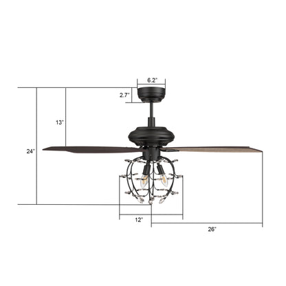Carro HUNTLEY 52 inch 5-Blade Crystal Candelabra Ceiling Fan with Light & Remote Control - Black/Light Wood & Walnut (Reversible Blades)