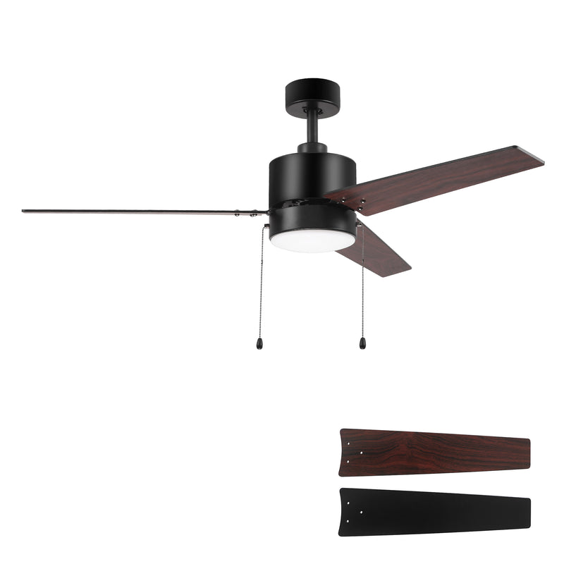 Carro USA EMPIRE 52 inch 3-Blade Ceiling Fan with Pull Chain - Black/Black & Cherrywood (Reversible Blades)