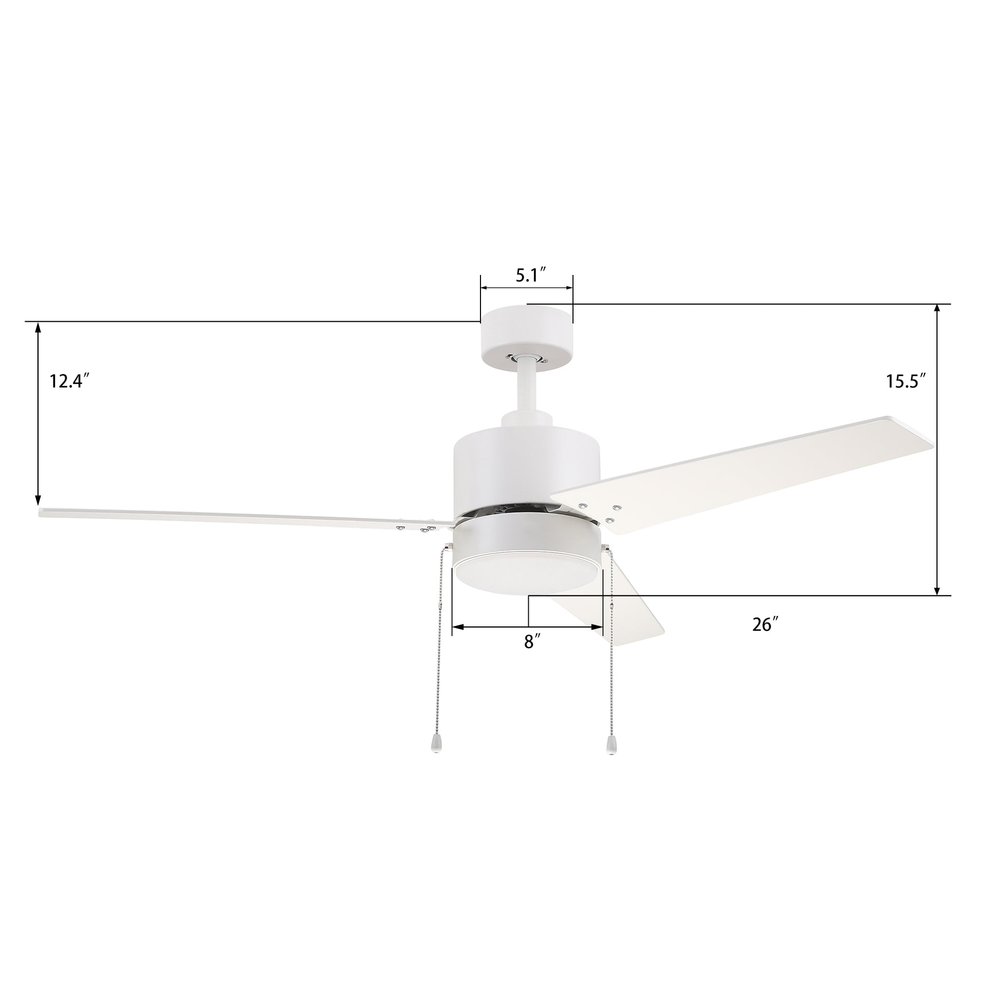 Carro EMPIRE 52 inch 3-Blade Ceiling Fan with Pull Chain - White/White