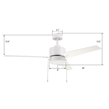 Carro EMPIRE 52 inch 3-Blade Ceiling Fan with Pull Chain - White/White
