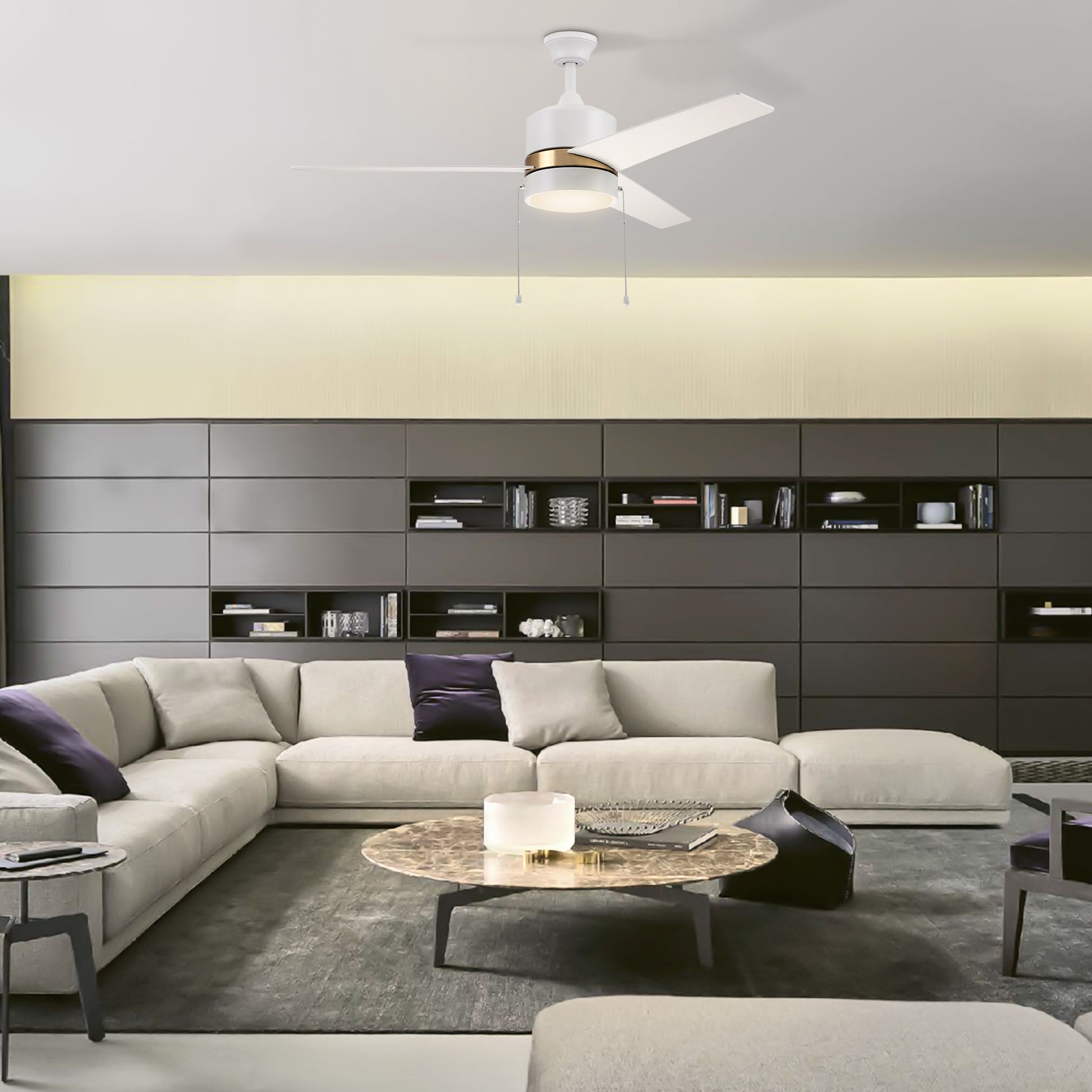 Carro Home FLINT 52 inch 3-Blade Ceiling Fan with Pull Chain - White/White (Gold Detail)