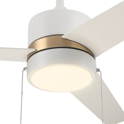 Carro Home FLINT 52 inch 3-Blade Ceiling Fan with Pull Chain - White/White (Gold Detail)