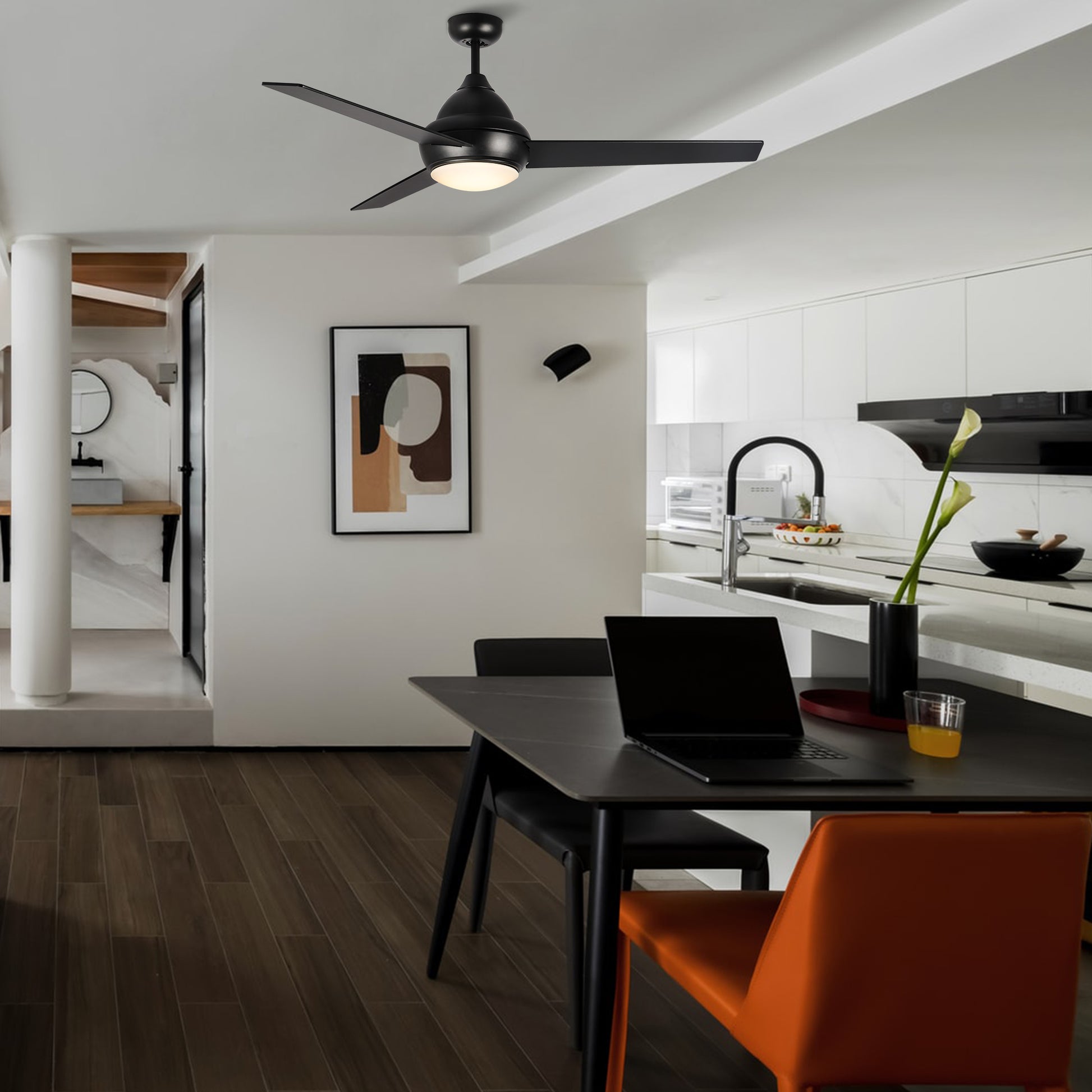 Carro Home KENDRICK 52 inch 3-Blade Ceiling Fan with LED Light Kit & Remote Control - Black/Black
