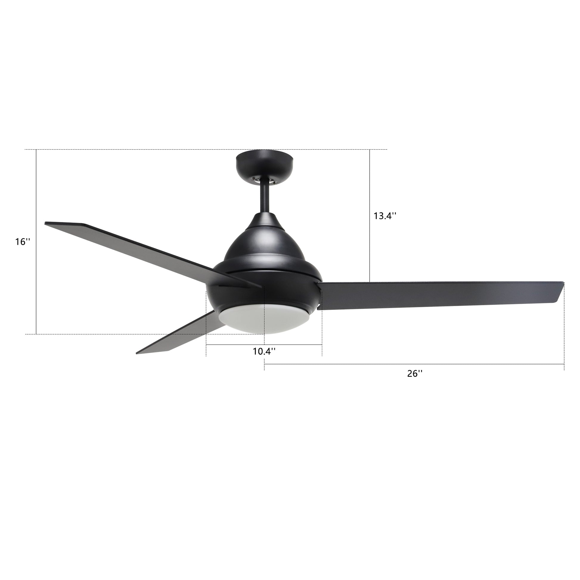 Carro Home KENDRICK 52 inch 3-Blade Ceiling Fan with LED Light Kit & Remote Control - Black/Black